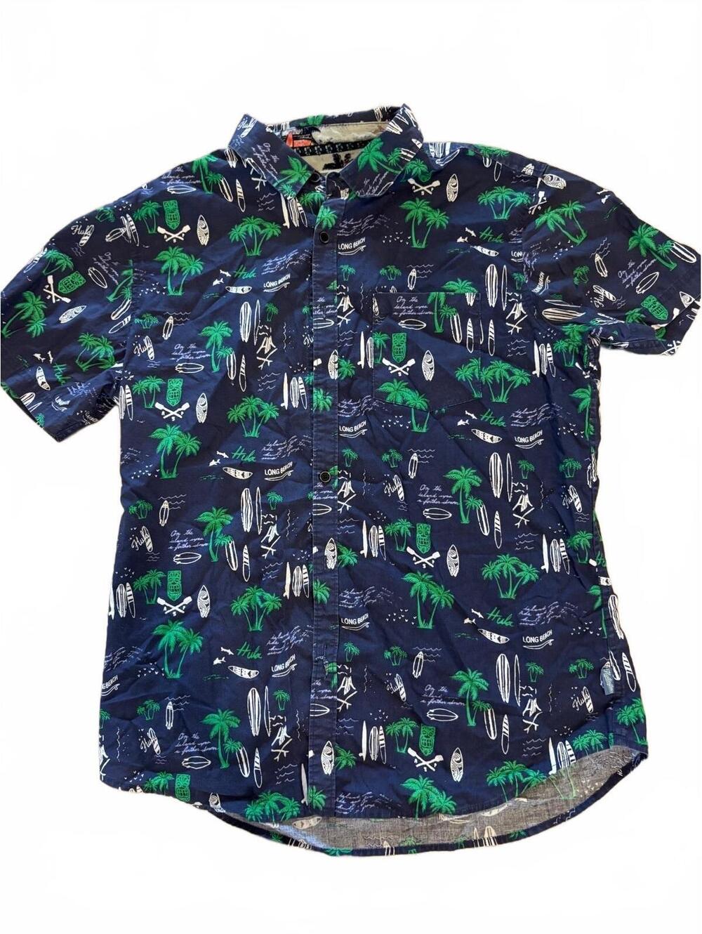 American Vintage Huntington Beach Surf Hawaiian Shirt Large Tropical